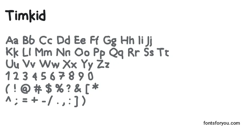 Czcionka Timkid – alfabet, cyfry, specjalne znaki