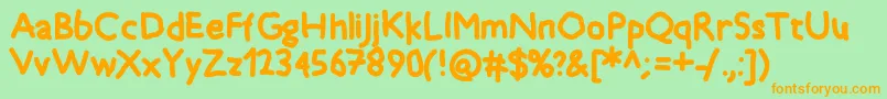 フォントTimkid – オレンジの文字が緑の背景にあります。