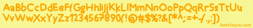 フォントTimkid – オレンジの文字が黄色の背景にあります。