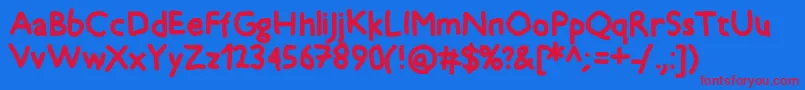 Timkid-Schriftart – Rote Schriften auf blauem Hintergrund