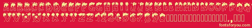Pwchristmascandies-Schriftart – Gelbe Schriften auf rotem Hintergrund