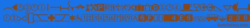 フォントDatasymhdbNormal – 茶色の文字が青い背景にあります。