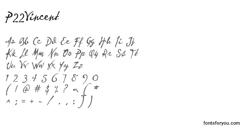 Czcionka P22Vincent – alfabet, cyfry, specjalne znaki