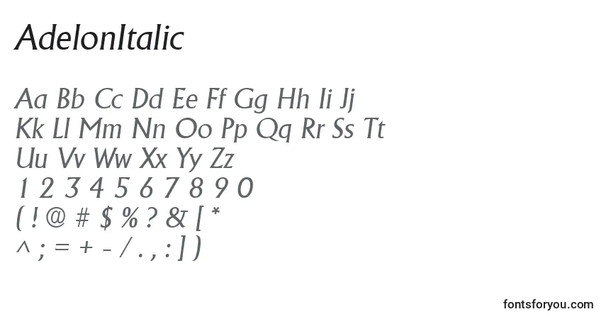 AdelonItalicフォント–アルファベット、数字、特殊文字