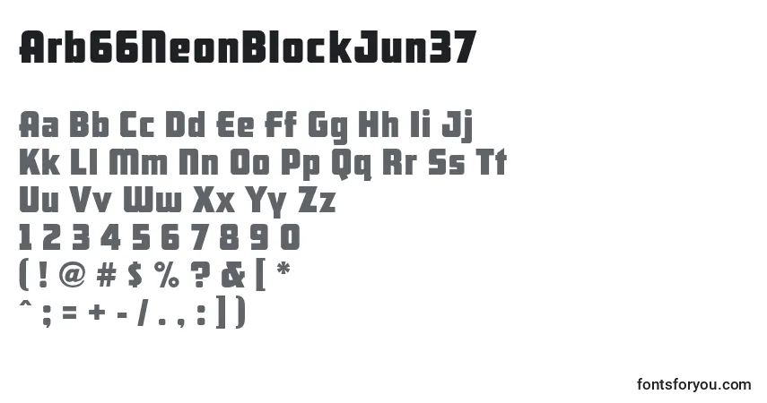 Schriftart Arb66NeonBlockJun37 (116626) – Alphabet, Zahlen, spezielle Symbole