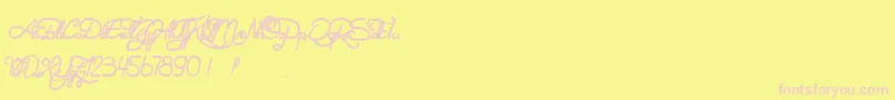 フォントNotOnlyTheQuake – ピンクのフォント、黄色の背景