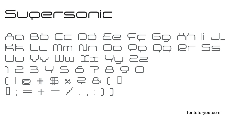 Czcionka Supersonic – alfabet, cyfry, specjalne znaki