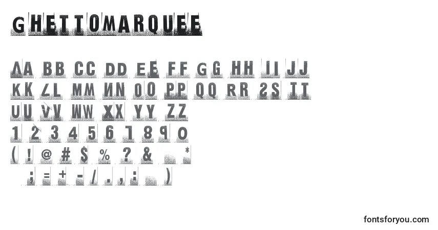A fonte Ghettomarquee – alfabeto, números, caracteres especiais