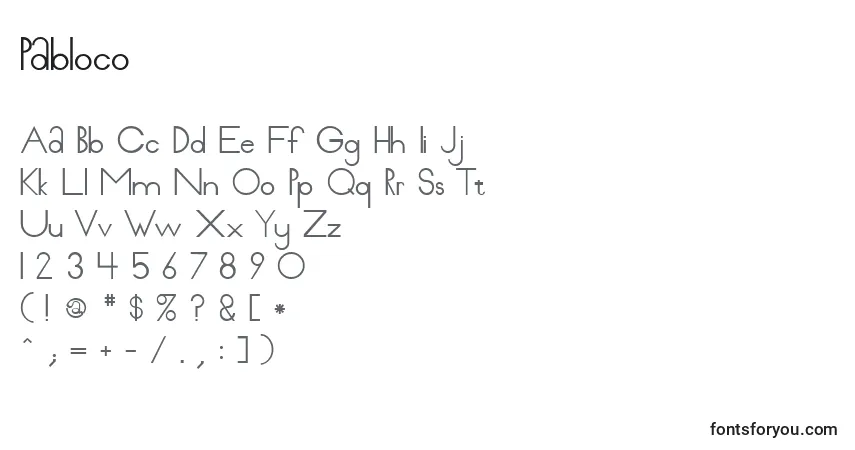 A fonte Pabloco – alfabeto, números, caracteres especiais