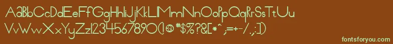 フォントPabloco – 緑色の文字が茶色の背景にあります。