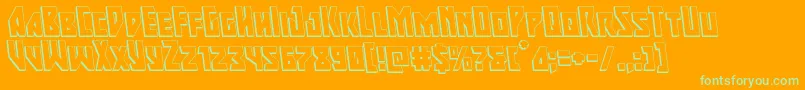 Majorforce3Dleft-Schriftart – Grüne Schriften auf orangefarbenem Hintergrund