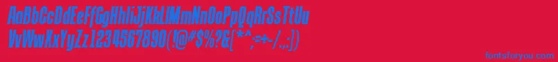 TandellergBolditalic-Schriftart – Blaue Schriften auf rotem Hintergrund
