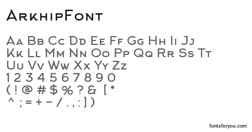 A fonte ArkhipFont (116650) – alfabeto, números, caracteres especiais