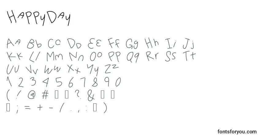 A fonte HappyDay – alfabeto, números, caracteres especiais