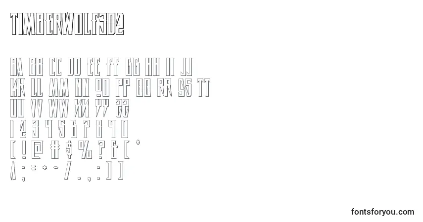 Czcionka Timberwolf3D2 – alfabet, cyfry, specjalne znaki