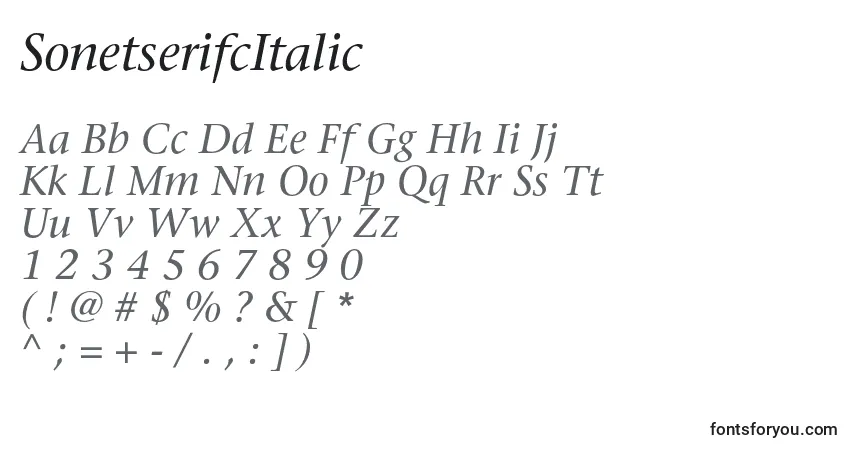 Schriftart SonetserifcItalic – Alphabet, Zahlen, spezielle Symbole