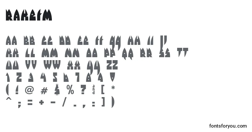 Schriftart Rakefm – Alphabet, Zahlen, spezielle Symbole