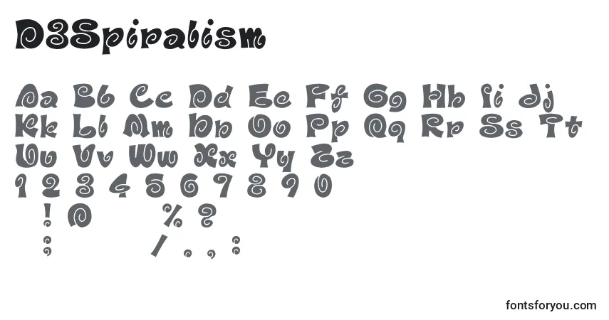 Czcionka D3Spiralism – alfabet, cyfry, specjalne znaki