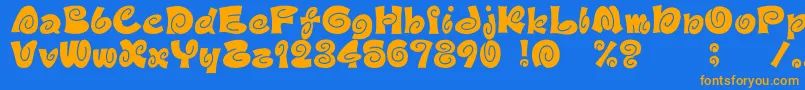 フォントD3Spiralism – オレンジ色の文字が青い背景にあります。