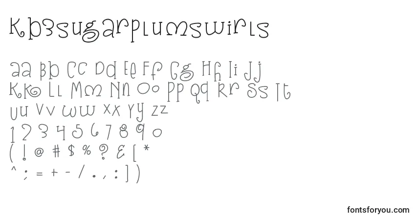 Czcionka Kb3sugarplumswirls – alfabet, cyfry, specjalne znaki