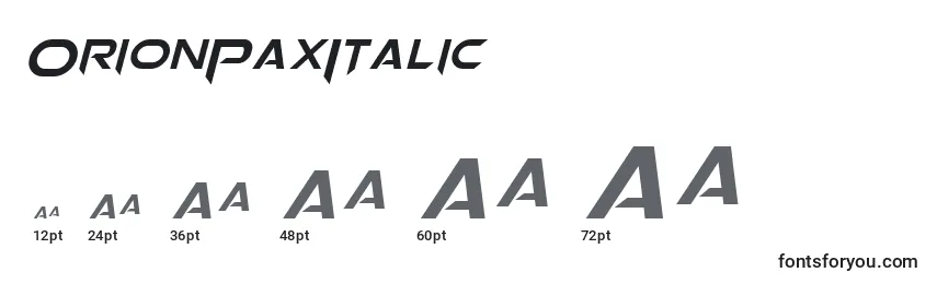 Размеры шрифта OrionPaxItalic