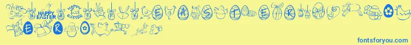 HappyEaster-Schriftart – Blaue Schriften auf gelbem Hintergrund