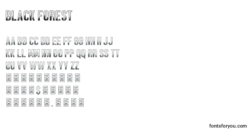 Czcionka Black Forest – alfabet, cyfry, specjalne znaki