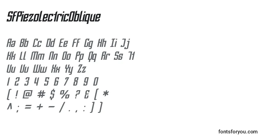 SfPiezolectricObliqueフォント–アルファベット、数字、特殊文字
