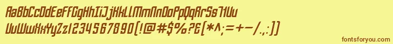 フォントSfPiezolectricOblique – 茶色の文字が黄色の背景にあります。