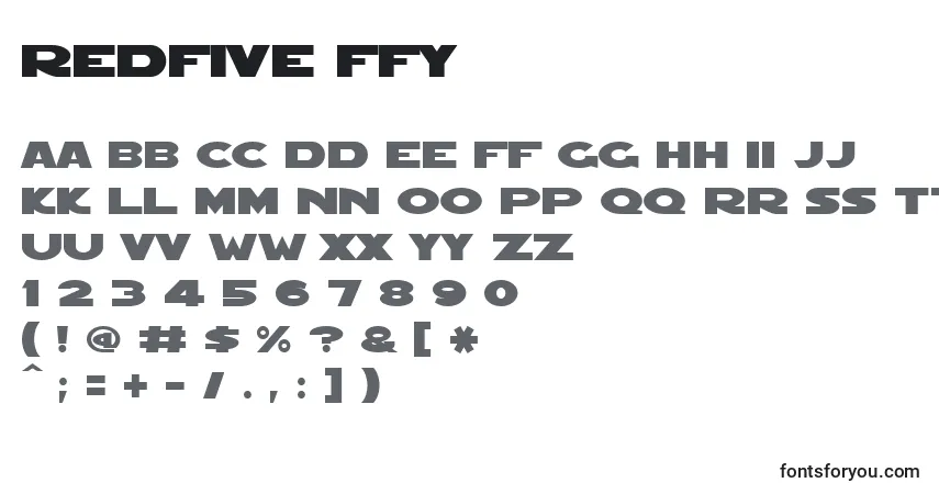 Czcionka Redfive ffy – alfabet, cyfry, specjalne znaki