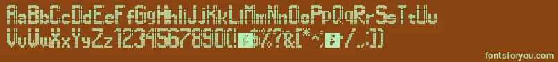 フォントDimelthoz11x96 – 緑色の文字が茶色の背景にあります。