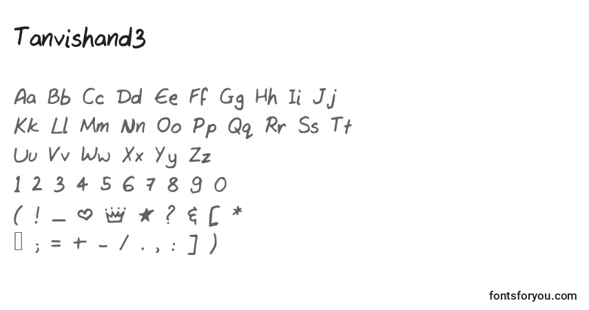 Czcionka Tanvishand3 – alfabet, cyfry, specjalne znaki