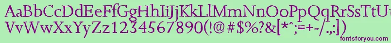 Czcionka JessicaantiqueRegular – fioletowe czcionki na zielonym tle