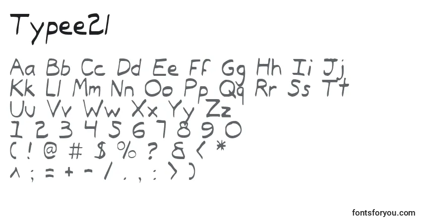 A fonte Typee2l – alfabeto, números, caracteres especiais