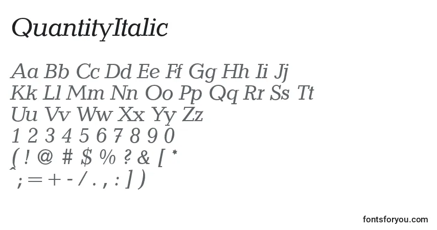 Schriftart QuantityItalic – Alphabet, Zahlen, spezielle Symbole