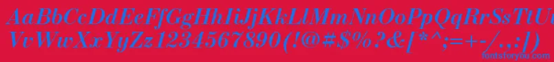 Fonte NewstandardcBolditalic – fontes azuis em um fundo vermelho