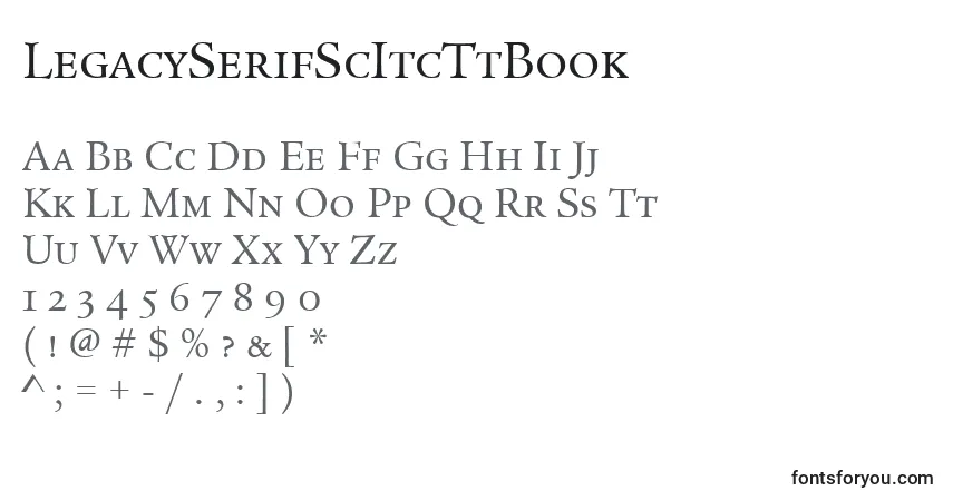 A fonte LegacySerifScItcTtBook – alfabeto, números, caracteres especiais