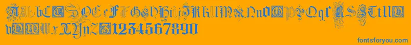 KidnappedAtGermanLandsFour-Schriftart – Blaue Schriften auf orangefarbenem Hintergrund