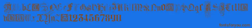 フォントKidnappedAtGermanLandsFour – 茶色の文字が青い背景にあります。