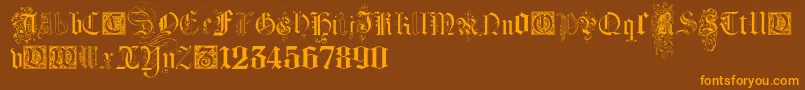 KidnappedAtGermanLandsFour-Schriftart – Orangefarbene Schriften auf braunem Hintergrund