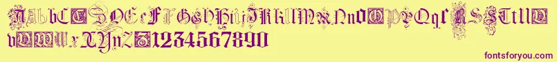 KidnappedAtGermanLandsFour-Schriftart – Violette Schriften auf gelbem Hintergrund