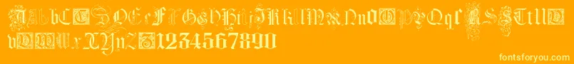 KidnappedAtGermanLandsFour-Schriftart – Gelbe Schriften auf orangefarbenem Hintergrund