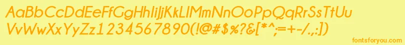 ChampagneLimousinesBoldItalic-Schriftart – Orangefarbene Schriften auf gelbem Hintergrund