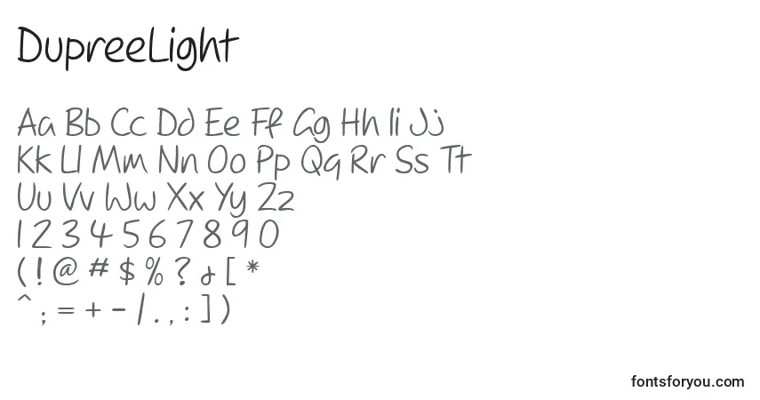A fonte DupreeLight – alfabeto, números, caracteres especiais