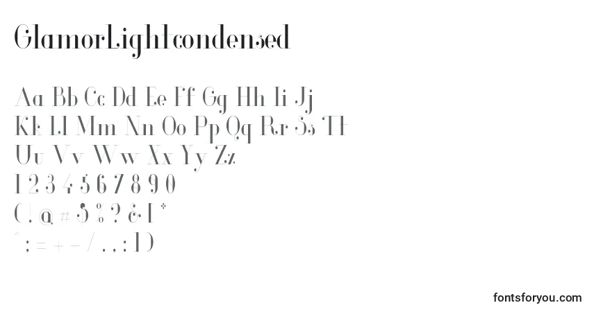 Czcionka GlamorLightcondensed (116695) – alfabet, cyfry, specjalne znaki