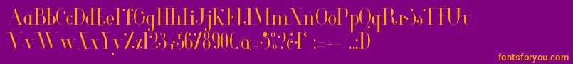 GlamorLightcondensed-fontti – oranssit fontit violetilla taustalla