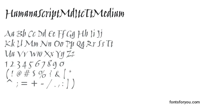 Czcionka HumanaScriptMdItcTtMedium – alfabet, cyfry, specjalne znaki