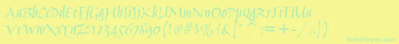 フォントHumanaScriptMdItcTtMedium – 黄色い背景に緑の文字