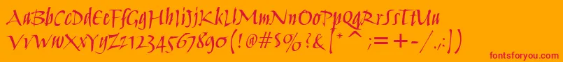 フォントHumanaScriptMdItcTtMedium – オレンジの背景に赤い文字