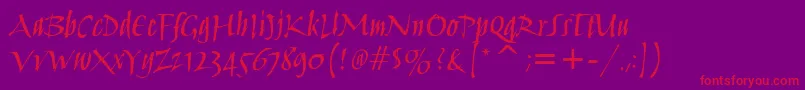 フォントHumanaScriptMdItcTtMedium – 紫の背景に赤い文字